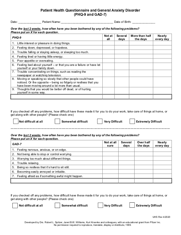 PHQ-9 and GAD-7 Form | Melissa Sullivan Psychiatry